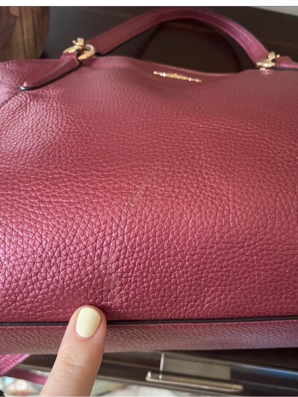 Coach Kelsey Metallic Pebbled Leather Shoulder Crossbody Rose Burgundy Gold Bag - Picture 11 of 15